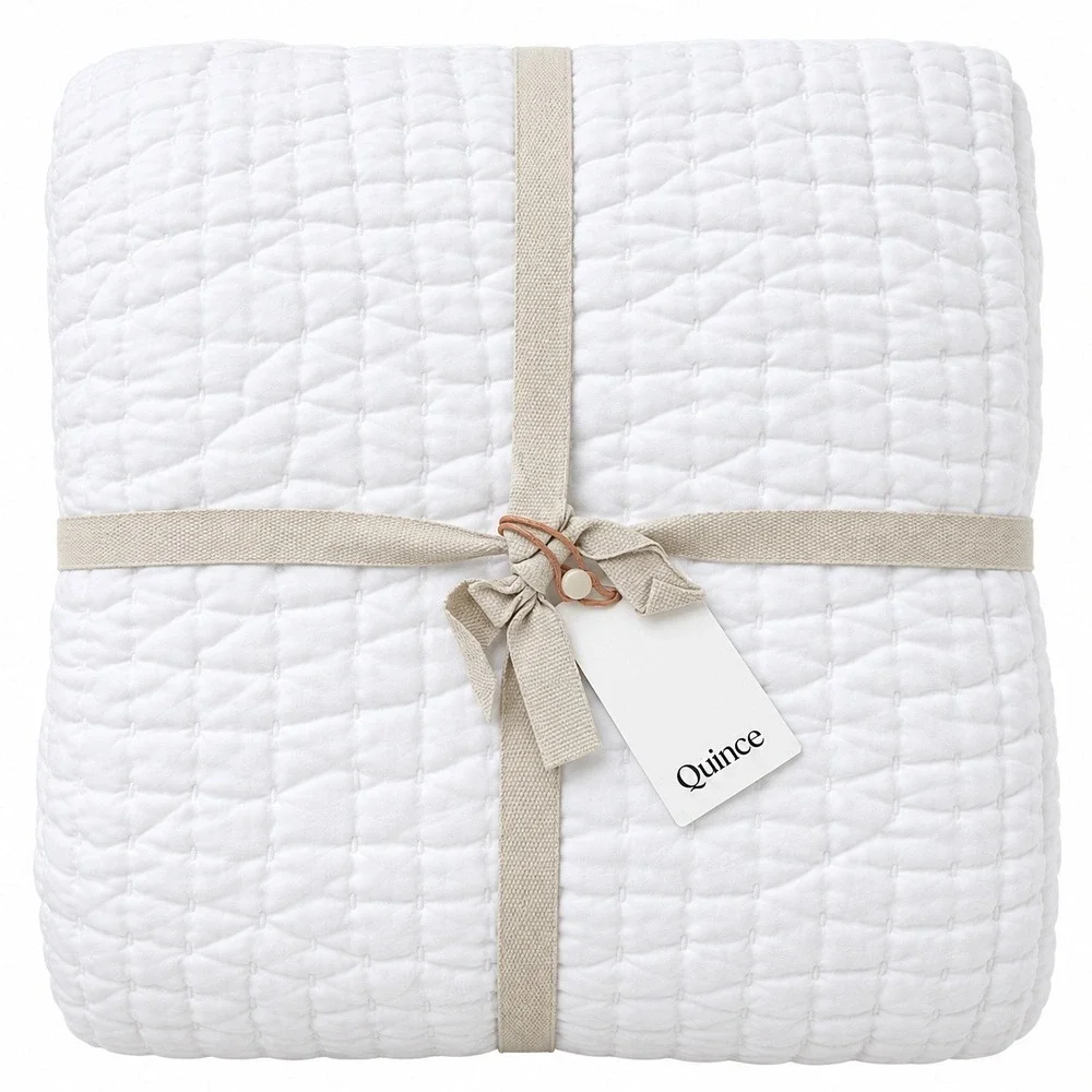 Quince Quilt Set King White Cotton Hand Stitched 2 Shams New